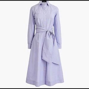 J Crew cotton light blue belted midi shirt dress